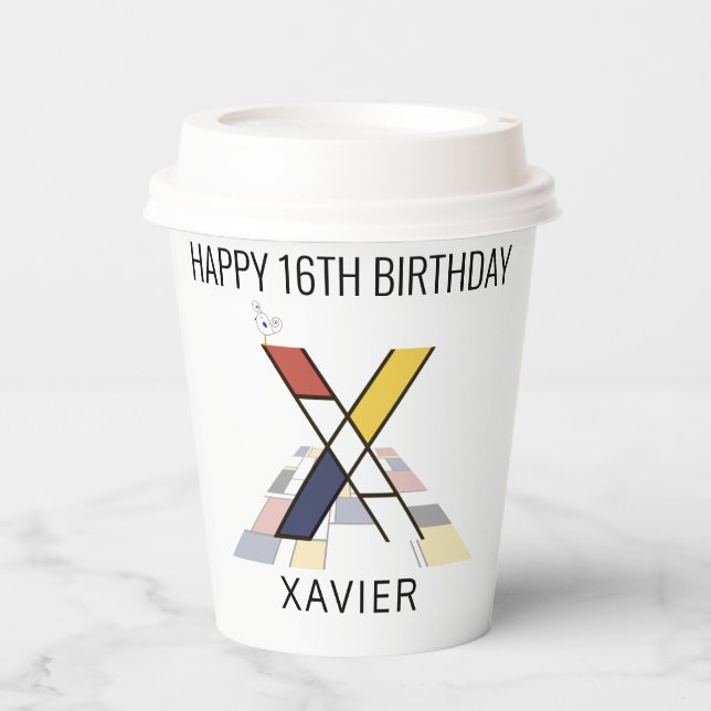 С Ool Neoplasticism Style Monogram. Buchstabe X Pappbecher (Vorderseite)