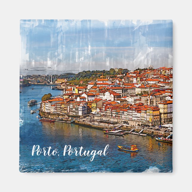 С Stadtbild von Porto, Douro Fluss. Portugal. Magnet (Vorne)