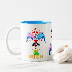♥ټ☘Ich liebe irisch-frisches Delfin-Paar Fab Klass Zweifarbige Tasse