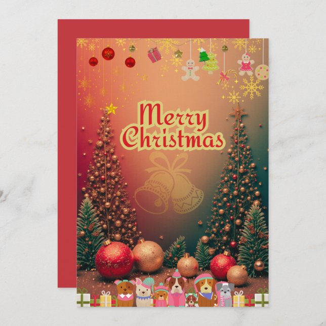 かわいい犬たちのイラスト入りクリスマスカード♡ FEIERTAGSKARTE (Vorne/Hinten)