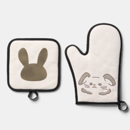 くすみグレーカラーうさぎの OFENHANDSCHUH & Topflappen-Set