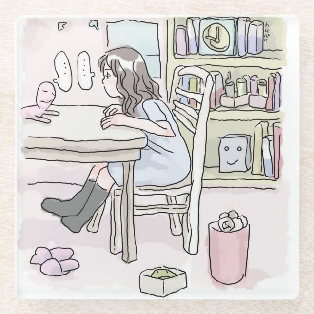 さいくさじ　机に向かう GLASUNTERSETZER (Vorderseite)