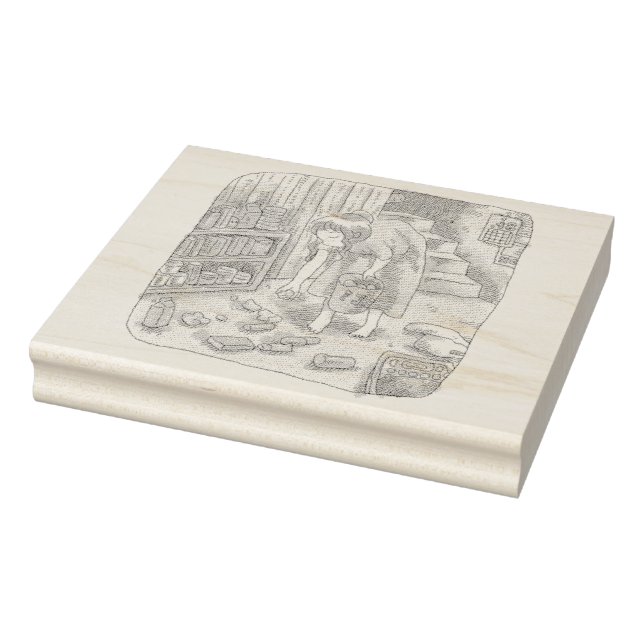 さなささじ  部屋の階段わきで屈んでたくさん落ちているゴミを拾う女性のイラスト GUMMISTEMPEL (Stempel)