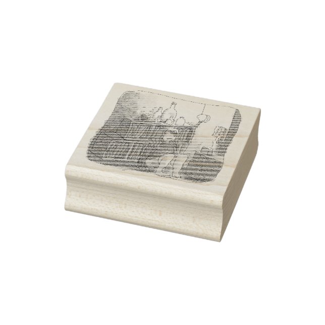 さなやにじ  薄明るい水色のお部屋の本棚のそばで座る素足の女性のイラスト GUMMISTEMPEL (Stempel)