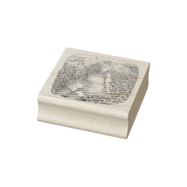 さやれむじ　秋の落ち葉の上に座る女性 GUMMISTEMPEL (Stempel)