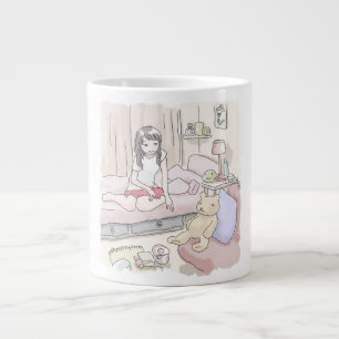 さ に さ ご じいぬのぐるみのある寝室のベドの上で気怠い様 Jumbo-Tasse