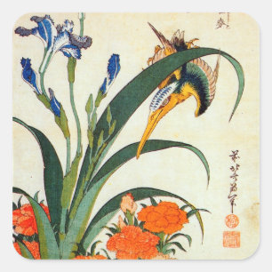 に セ ミ, 北, Kingfisher, Hokusai, Ukiyo-e Quadratischer Aufkleber