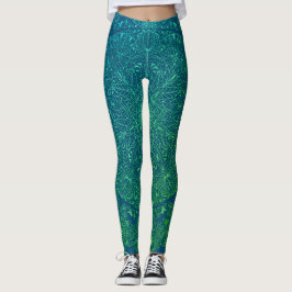 アラベスク文様 グリーングラデ×ブルーベース LEGGINGS