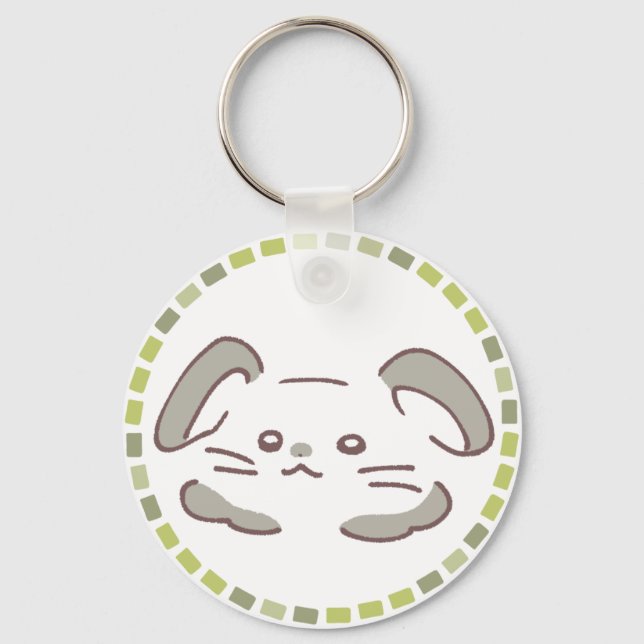 カラフルタイル模様＆ふわふわうさぎ SCHLÜSSELANHÄNGER (Vorderseite)