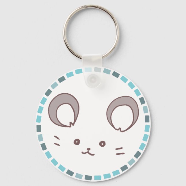 カラフルタイル模様＆丸耳ねずみ SCHLÜSSELANHÄNGER (Vorderseite)