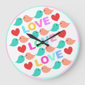 キュートなラブバード　LOVEハート　白色　Cute lovebirds. Große Wanduhr