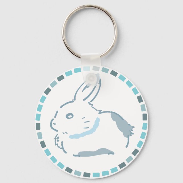 シャープな雪うさぎ＆青タイルデザイン  SCHLÜSSELANHÄNGER (Vorderseite)