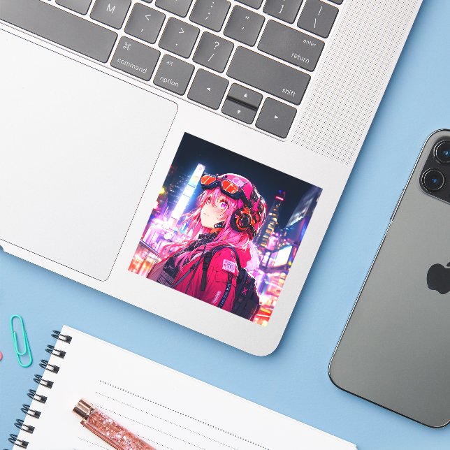 ステッカー｜VACHABORG グッズ「ピンクメカニカルガールの探検」 AUFKLEBER (Laptop mit iPhone)