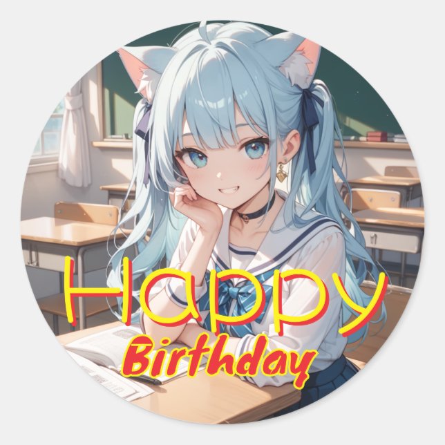 セーラー服を着た猫耳の少女 RUNDER AUFKLEBER (Vorderseite)