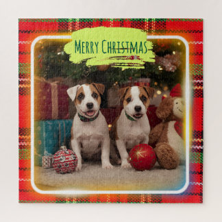 チェック柄がかわいいジャックラッセルテリアの子犬たちとクリスマス♡ PUZZLE
