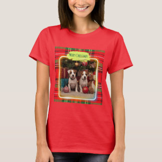 チェック柄がかわいいジャックラッセルテリアの子犬たちとクリスマス♡  T-Shirt