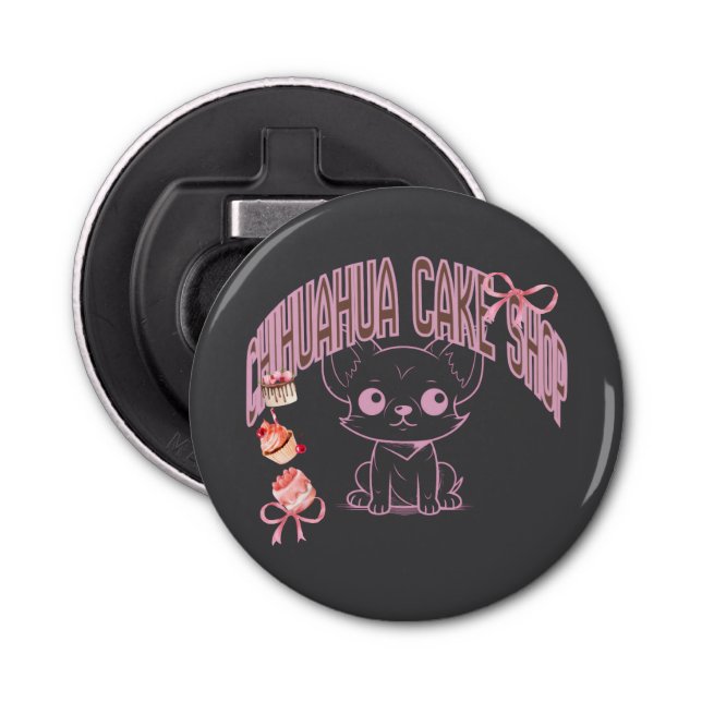 チワワのケーキ屋さん、子犬、犬好き、スイーツ、ケーキが好きな人の FLASCHENÖFFNER (Vorderseite)