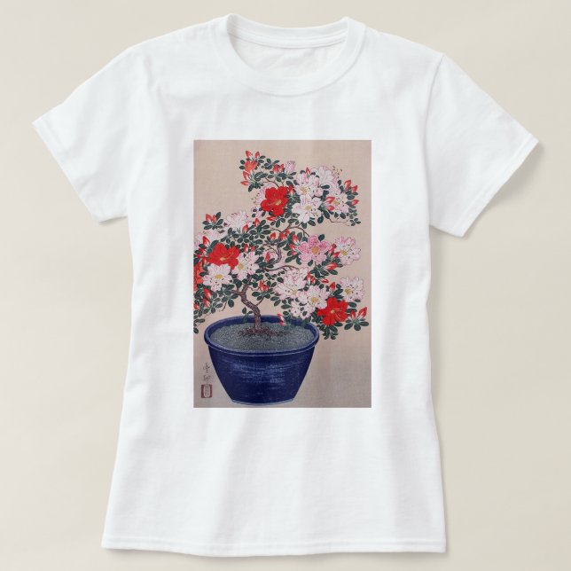 ツツジの盆栽, 小原古邨 Bonsais-Azalee, Ohara Koson, Ukiyo-e T-Shirt (Design vorne)