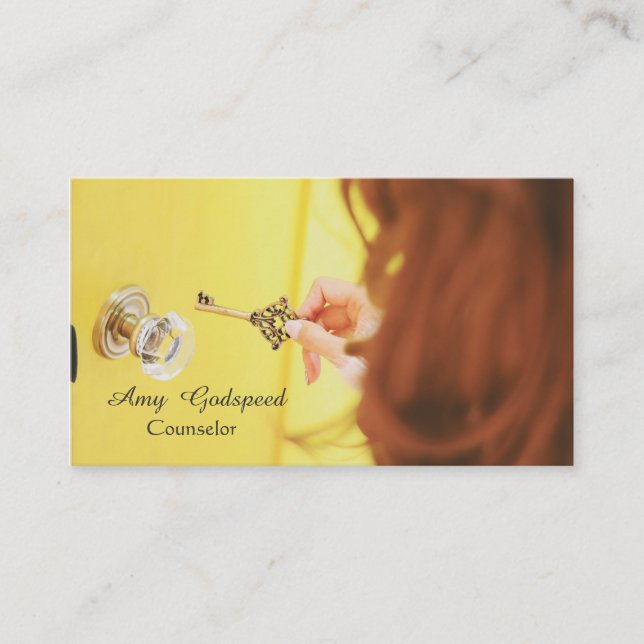 ドアの鍵穴を探している女の子のオシャレな VISITENKARTE (Vorderseite)