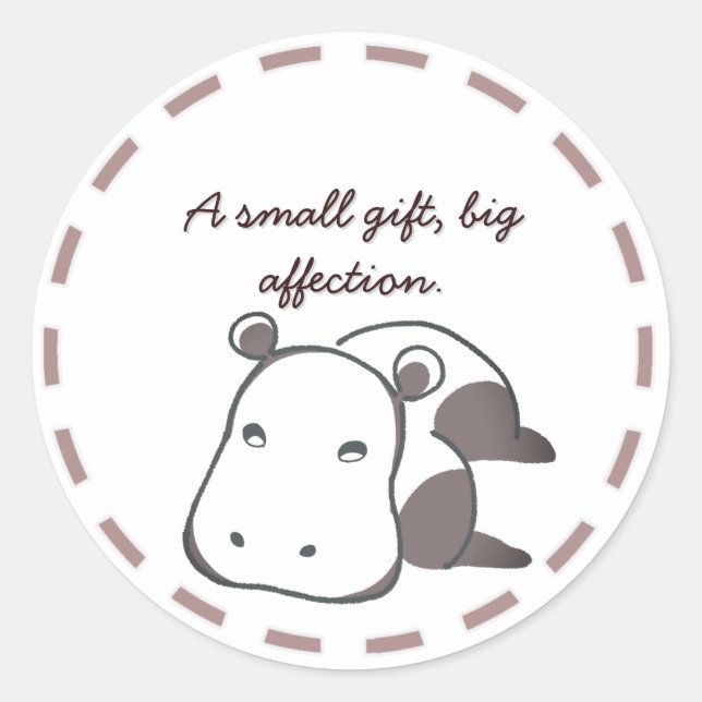 ナチュラルカラーのカバ動物イラスト｜カスタムメッセージ入り RUNDER AUFKLEBER (Vorderseite)