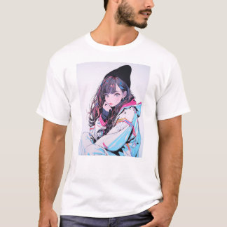 ニット帽JK Tシャツ｜寿司娘 GenerativeAI T-Shirt