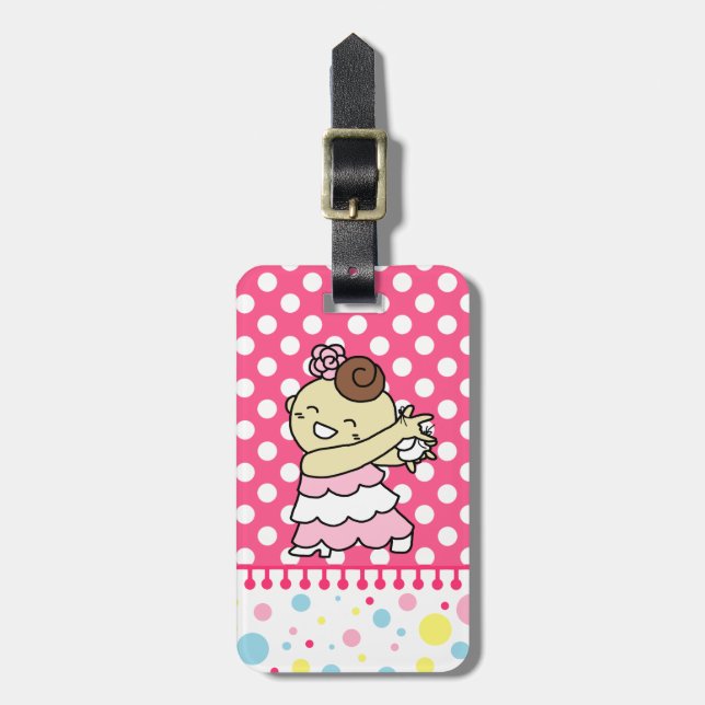 ネームタグ　表にカスタネッ子　（裏はパリ子 or カードケース）　白 gepäckanhänger (Vorderseite vertikal)