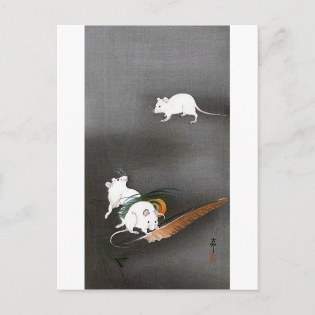 ネ ズ ミ 羽, 古 Maus und Feather, Ohara Koson, と Postkarte (Vorderseite)