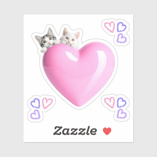 ハートにちょこんと乗るかわいい猫たちのカスタムカットビニールシール♡ AUFKLEBER (Blatt)