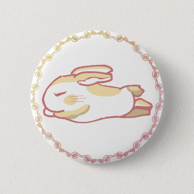 ビビッドピンク＆リラックスうさぎリボンデザイン BUTTON (Vorderseite)
