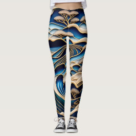 ビンテージな日本の浮世絵北斎イズムとローファイアートが融合した着物柄のレギンス LEGGINGS