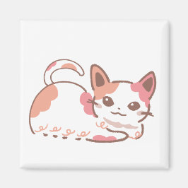 ピンク&オレンジで彩るぶち猫のポップデザイン MAGNET
