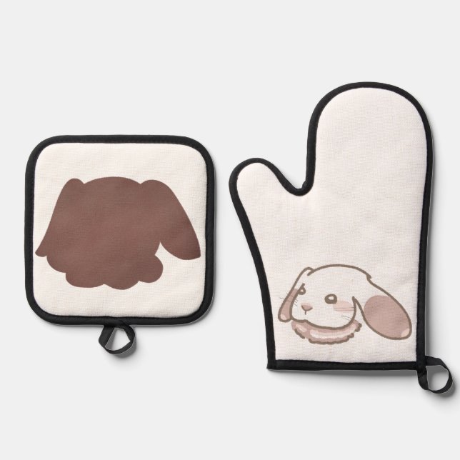 フェミニンで牧歌的なピンクうさぎ OFENHANDSCHUH & Topflappen-Set (Vorderseite)