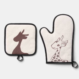 ブラウンきりんイラスト OFENHANDSCHUH & Topflappen-Set