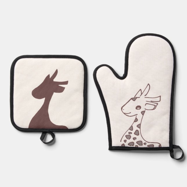 ブラウンきりんイラスト OFENHANDSCHUH & Topflappen-Set (Vorderseite)