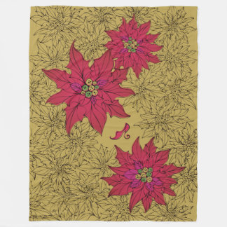ポインセチアと赤い靴。からし色 FLEECEDECKE