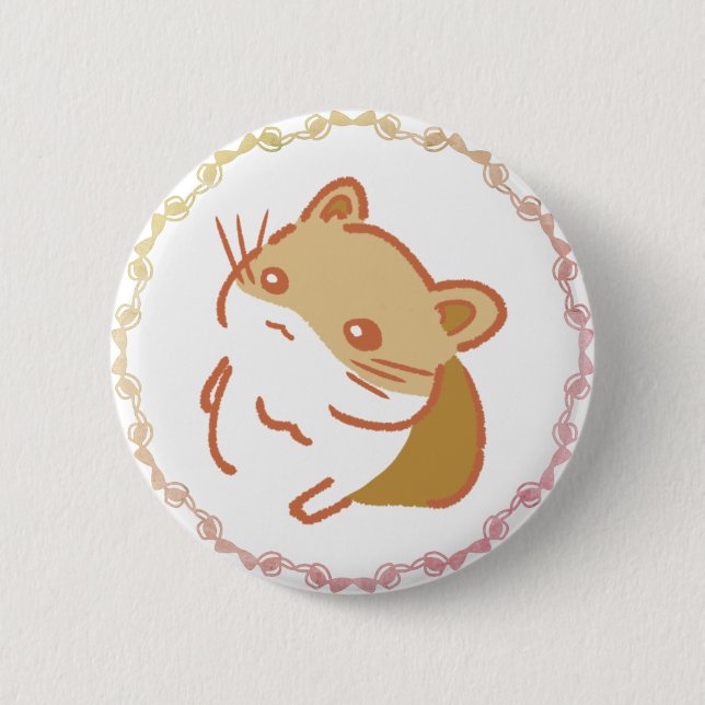 ポップオレンジ＆キュートなハムスターリボンデザイン BUTTON (Vorderseite)