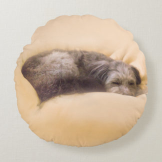 ミックス犬と至福の眠りを(イエロー) ラウンドクッション RUNDES KISSEN