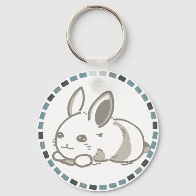 モダングレー＆もこもこ座りうさぎデザイン  SCHLÜSSELANHÄNGER (Vorderseite)