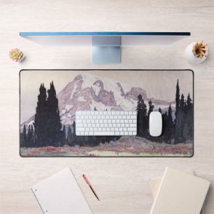 レ ア 山, Berg Rainier, Hiroshi Yoshida, Woodcut Schreibtischunterlage