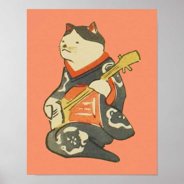 三 味 線 弾 猫, を, Cat Playing Guitar, Kuniyoshi, Ukiyo Poster (Vorne)