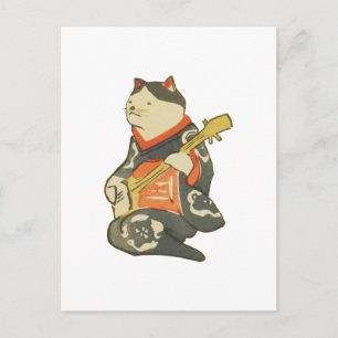 三 味 線 弾 猫, を, Cat Playing Guitar, Kuniyoshi, Ukiyo Postkarte