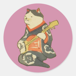 三 味 線 弾 猫, を, Cat Playing Guitar, Kuniyoshi, Ukiyo Runder Aufkleber