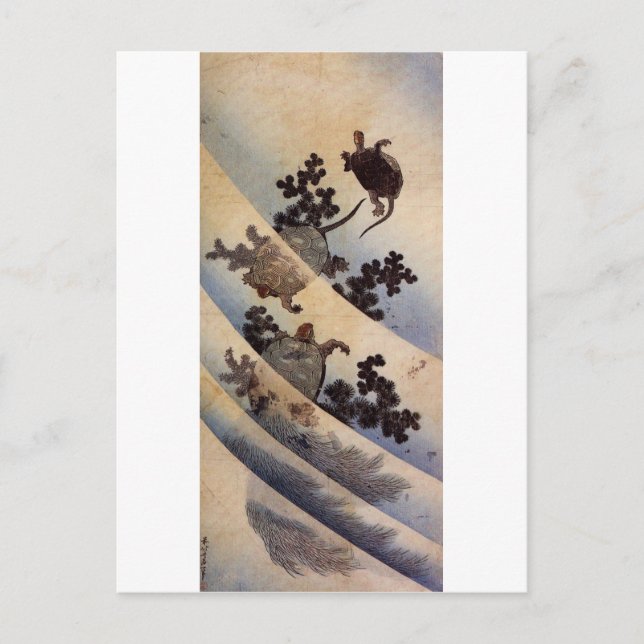 亀, 北 斎 Turtles, Hokusai, Ukiyo-e Postkarte (Vorderseite)