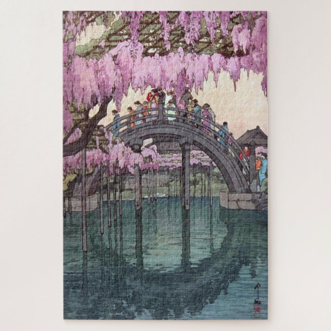 亀 戸 神, Kameido Bridge, Hiroshi Yoshida, Woodcut Puzzle (Vertikal)