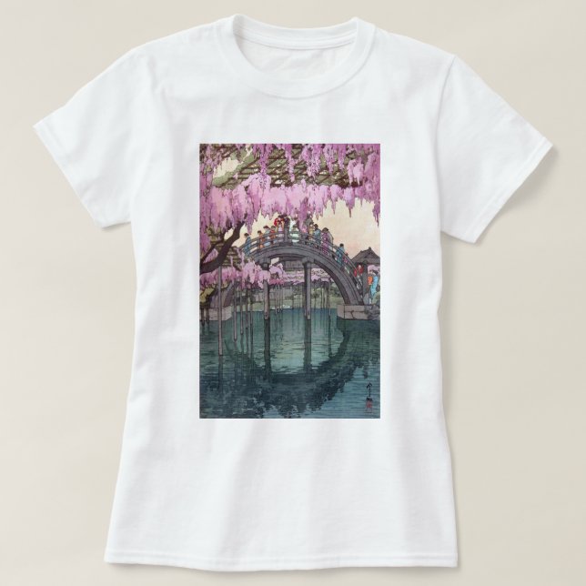 亀 戸 神, Kameido Bridge, Hiroshi Yoshida, Woodcut T-Shirt (Design vorne)