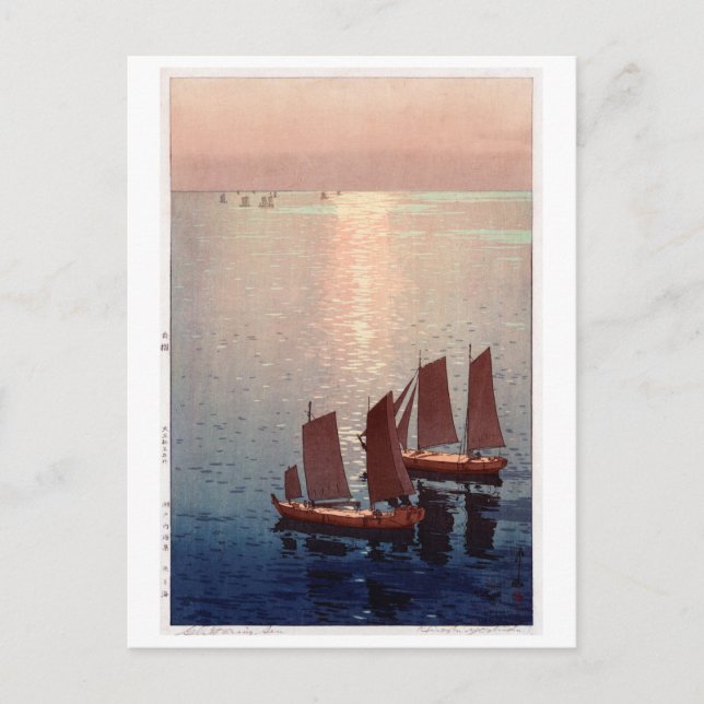 光 る 海, Glitternsee, Hiroshi Yoshida, Holzschnitt Postkarte (Vorderseite)