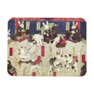 兎 相 撲, 芳 Sumo Rabbits, Yoshifuji, Ukiyo-e, Magnet