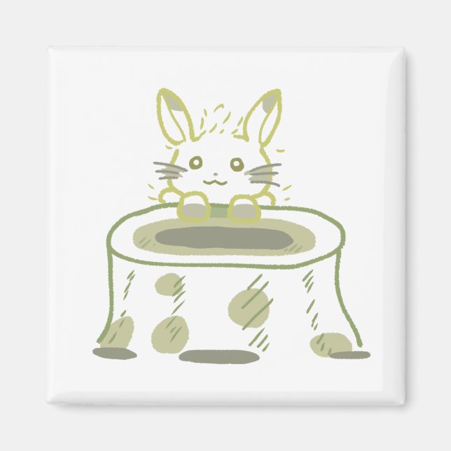 切り株＆黄緑色の軽やかうさぎイラスト MAGNET (Vorne)