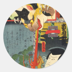 化 け 猫, 豊 Monster Cat, Toyokuni, Ukiyo-e Runder Aufkleber
