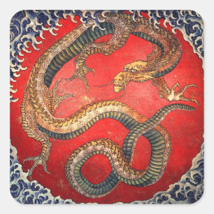 北 斎 龍, 北 Hokusai Dragon, Hokusai, の Quadratischer Aufkleber